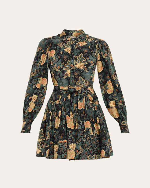 Simona Silk Long-Sleeve Mini Shirtdress